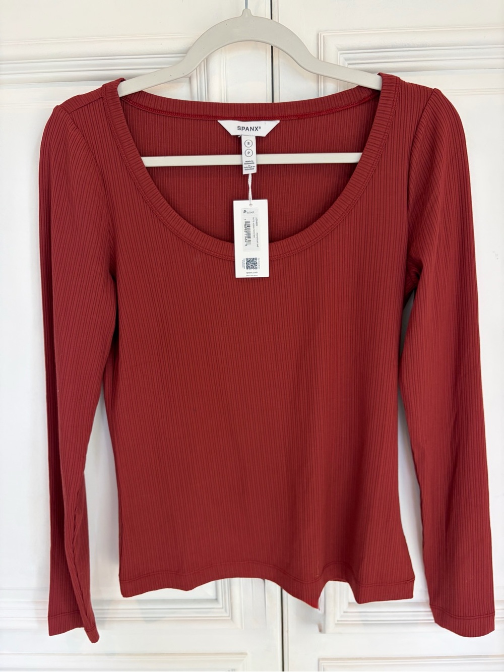 SPANX Ribbed Scoop Neck Long Sleeve Top - Rust
